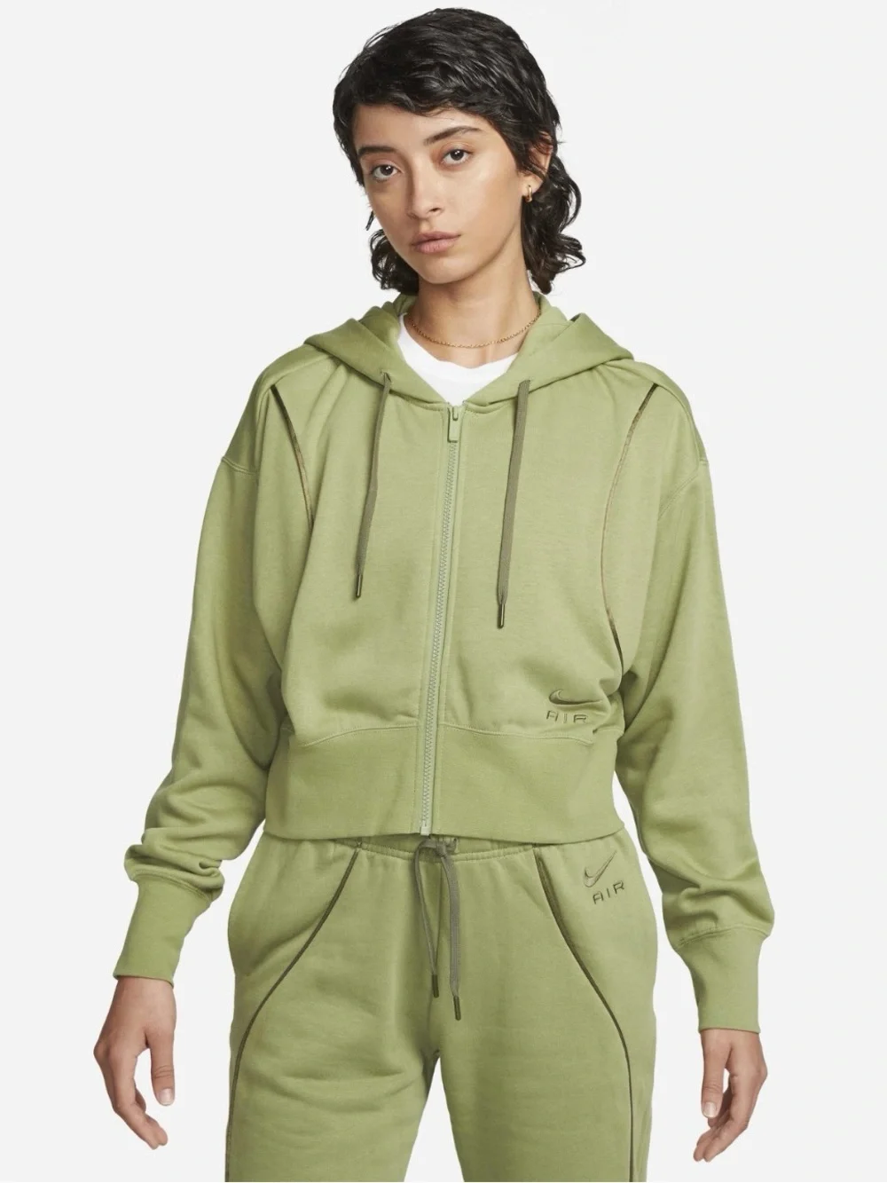 Nike Olive Cropped Zip-Up Hoodie for Women